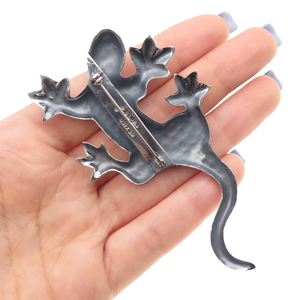 925 Sterling Silver Vintage Mexico Lizard Oxidized Pin Brooch