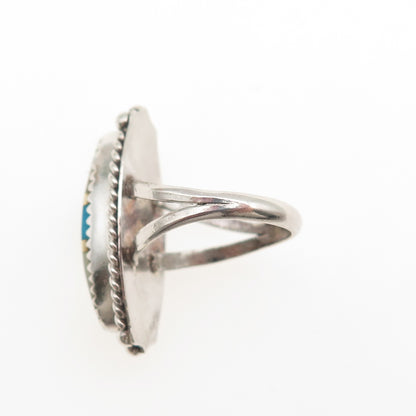 Jonathan Beyuka Zuni Old Pawn 925 Sterling 2-Tone Turquoise MOP Ring Size 4.75