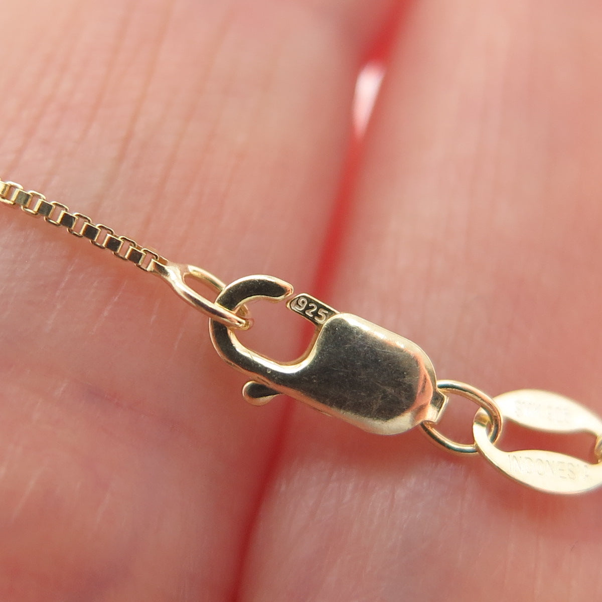 925 Sterling Silver Gold Plated Real Black Spinel & C Z Box Chain Necklace 18"