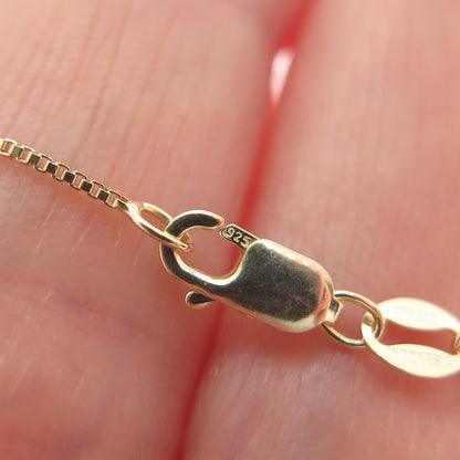 925 Sterling Silver Gold Plated Real Black Spinel & C Z Box Chain Necklace 18"