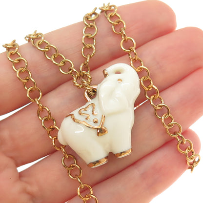 LENOX Sterling Silver Gold Plated Ceramic Elephant Handcrafted Necklace 18-20"
