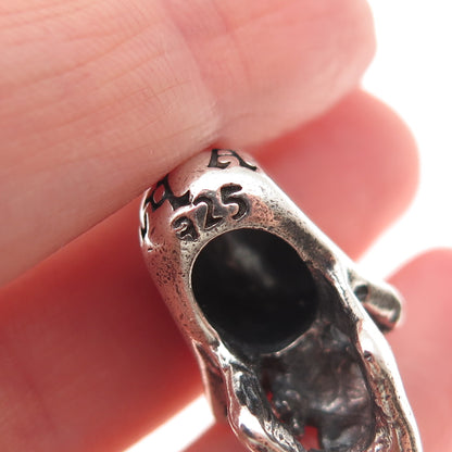 Fly Art Sterling Silver Vintage Real Red Garnet Skull Oxidized 3D Charm Pendant