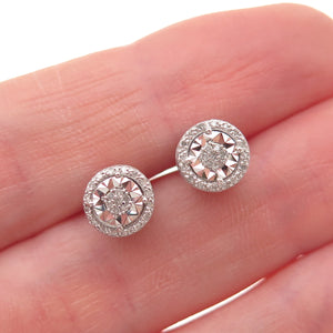 925 Sterling Silver Real Round-Cut Diamond Stud Earrings