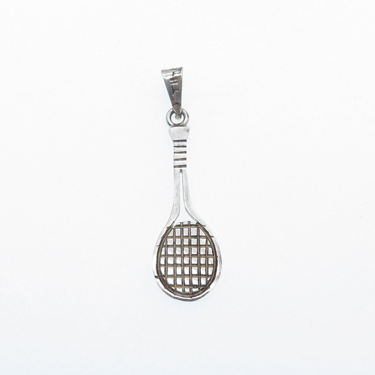 925 Sterling Silver Vintage Tennis Racket Oxidized Charm Pendant