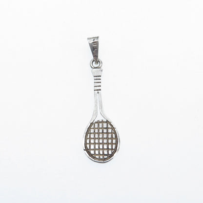 925 Sterling Silver Vintage Tennis Racket Oxidized Charm Pendant