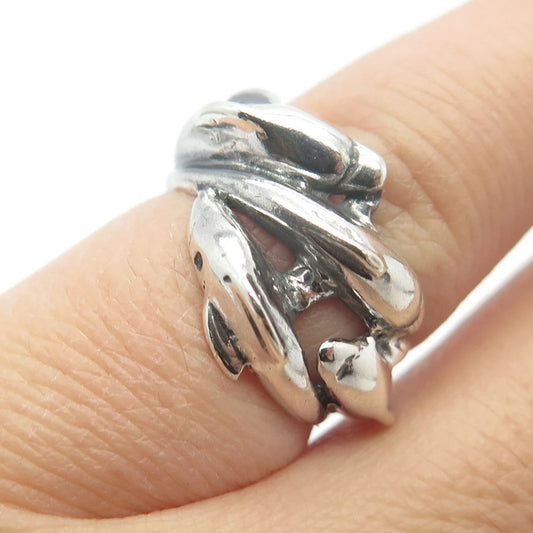 925 Sterling Silver Vintage Friendly Dolphin Ring Size 4.25