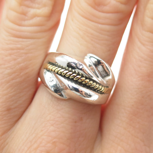 925 Sterling Silver 2-Tone Vintage Mexico Modernist Ring Size 7.25