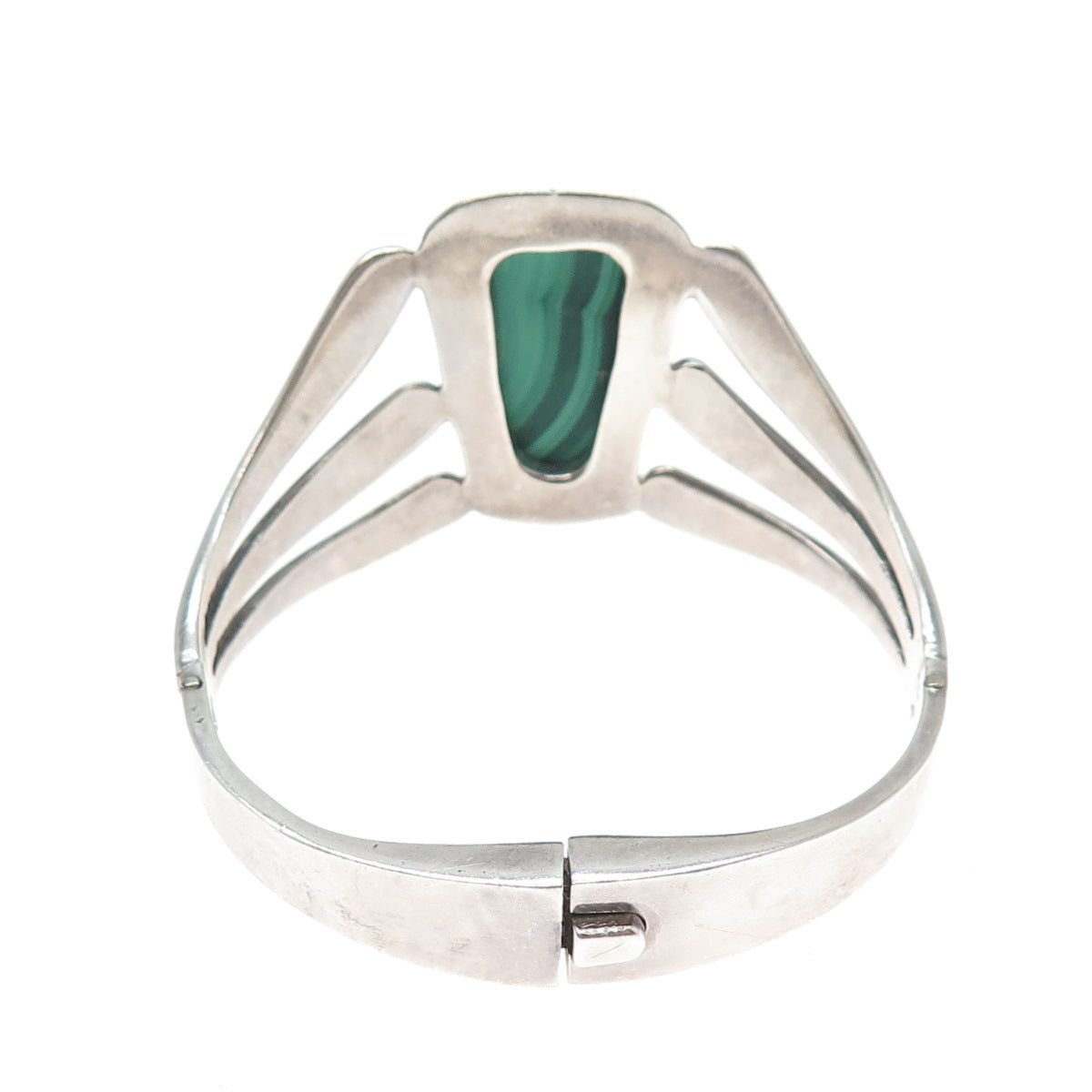 ALICIA Sterling Vintage Mexico Real Malachite Modernist Heavy 57.8g Bracelet 7"