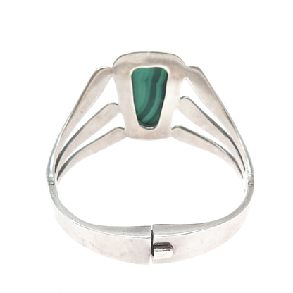 ALICIA Sterling Vintage Mexico Real Malachite Modernist Heavy 57.8g Bracelet 7"