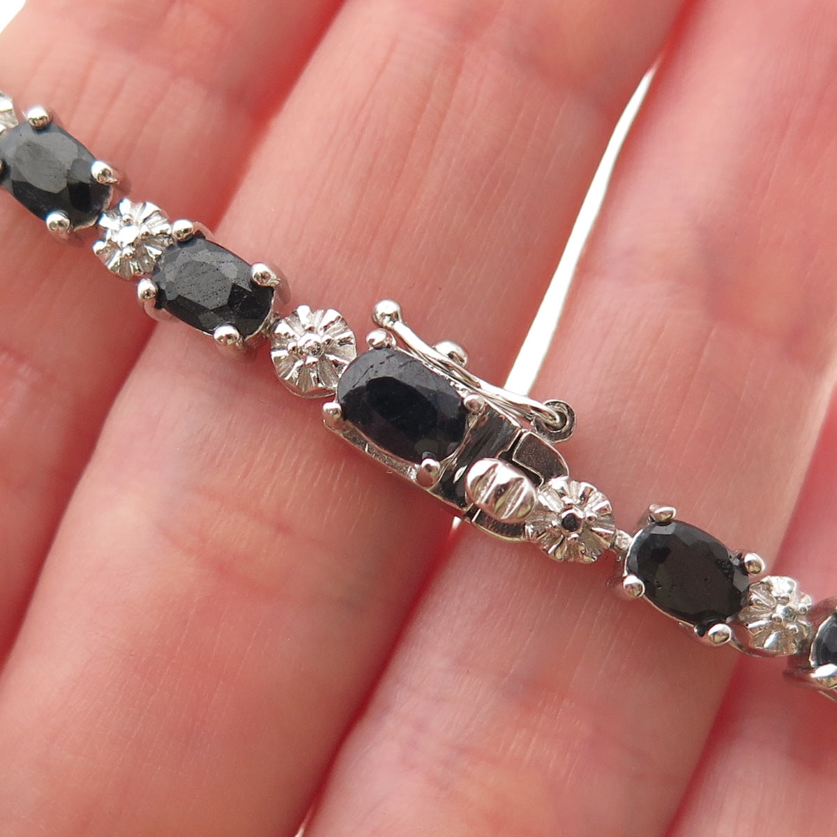 Michelle Albala 925 Sterling Silver Real Diamond Accent Sapphire Bracelet 7.25"