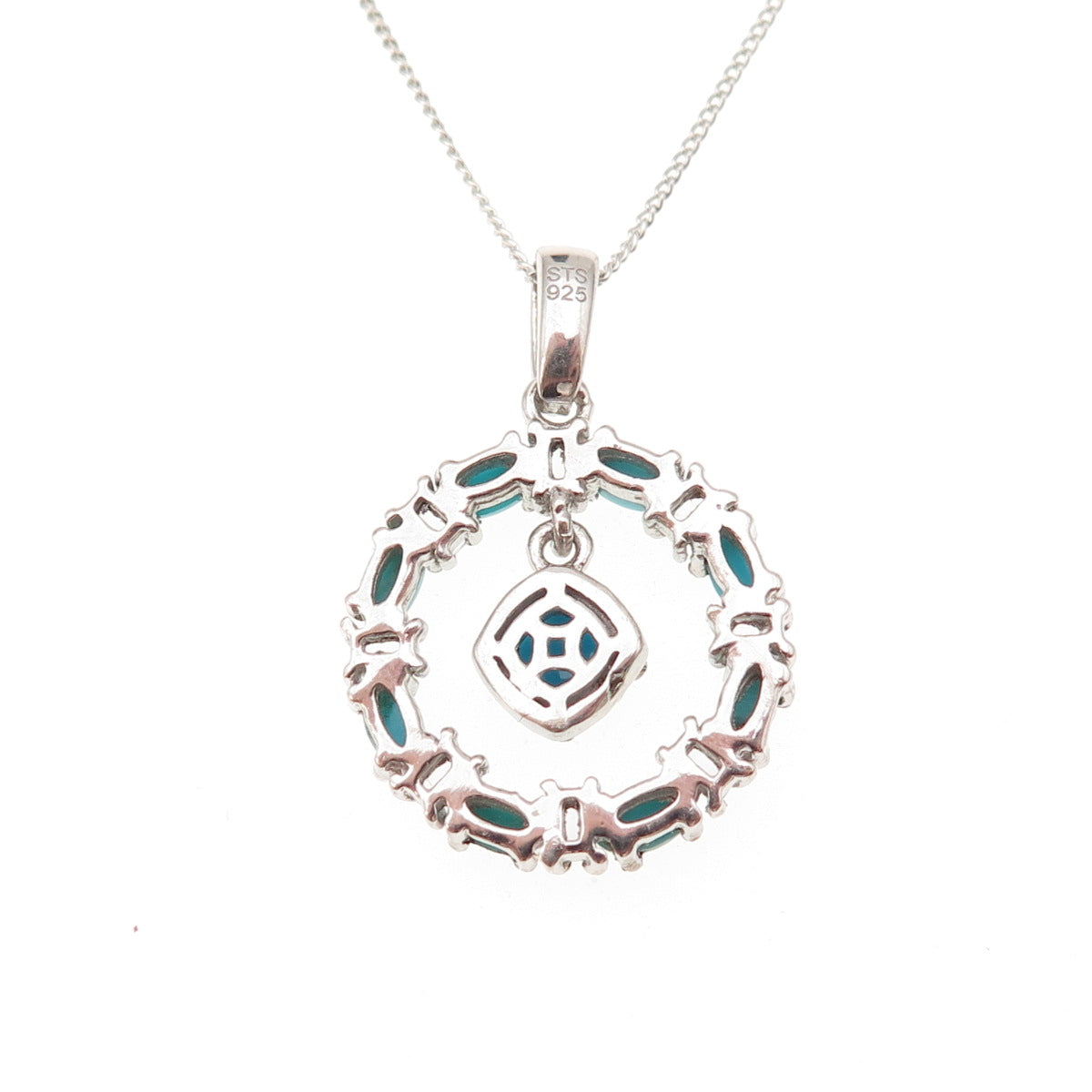 Chuck Clemency 925 Sterling Silver Real Turquoise White Topaz Chain Necklace 20"