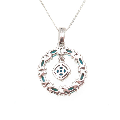 Chuck Clemency 925 Sterling Silver Real Turquoise White Topaz Chain Necklace 20"