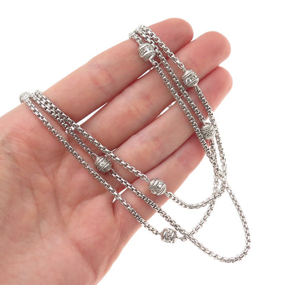 JUDITH RIPKA Sterling Silver C Z Station Round Box 3-Strand Chain Necklace 18"