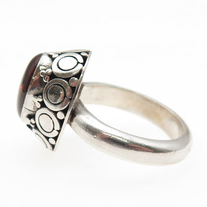 SUARTI BALI 925 Sterling Silver Vintage Real Amber Modernist Ring Size 10