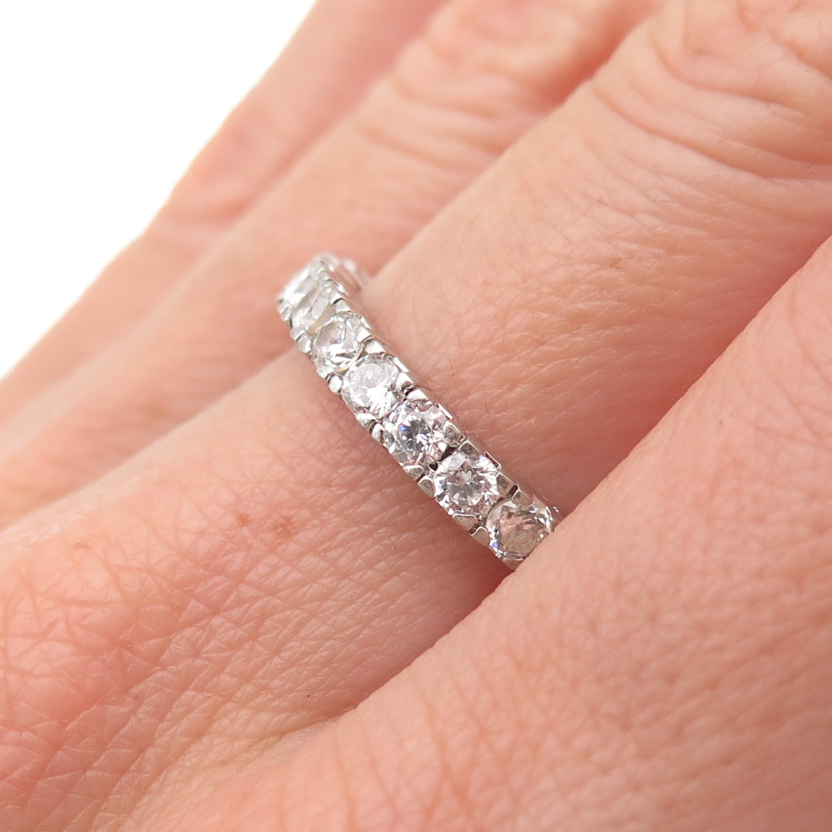 925 Sterling Silver Round-Cut C Z All Around Eternity Band Ring Size 7