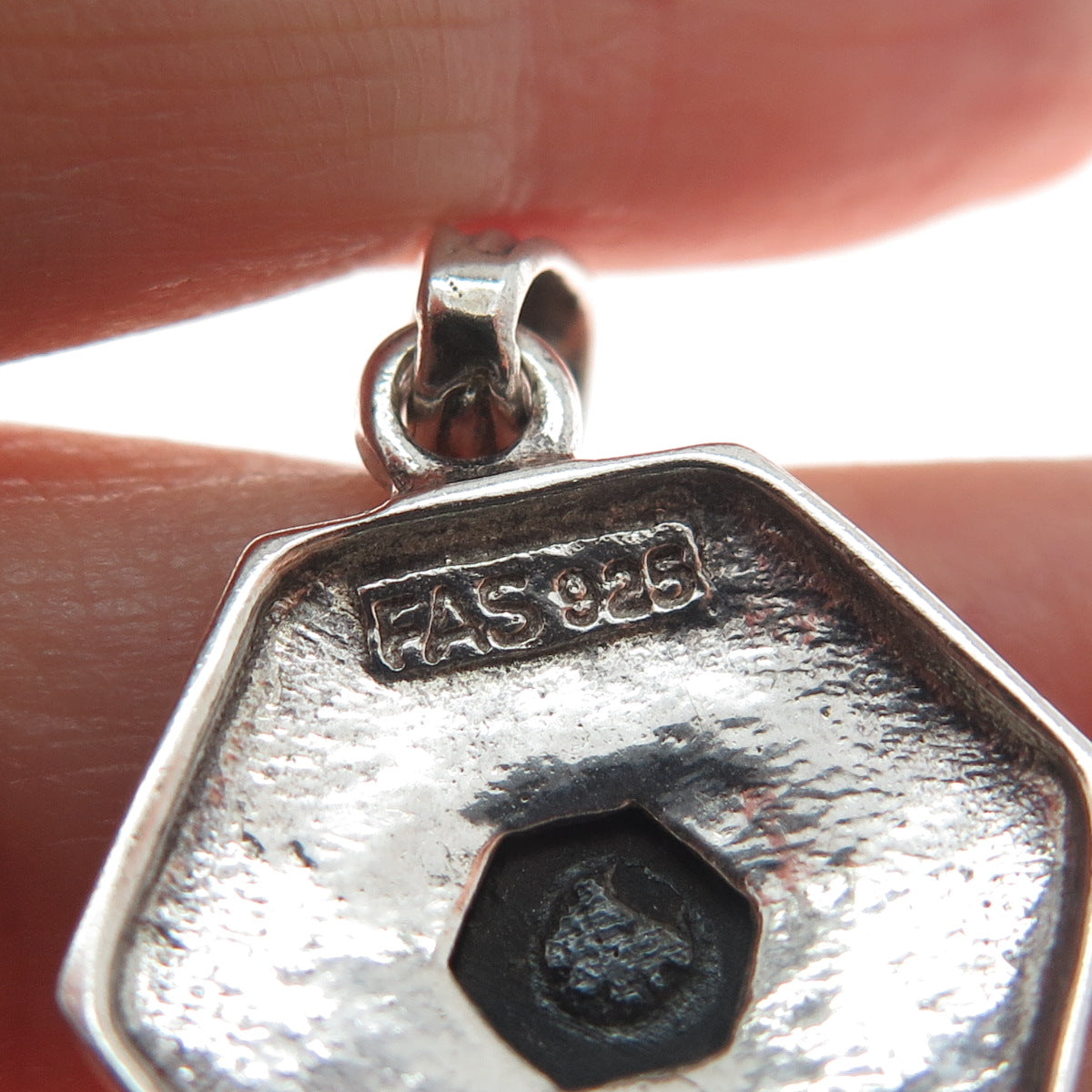 925 Sterling Silver Vintage Real Black Onyx Flower Hexagon Mini Charm Pendant