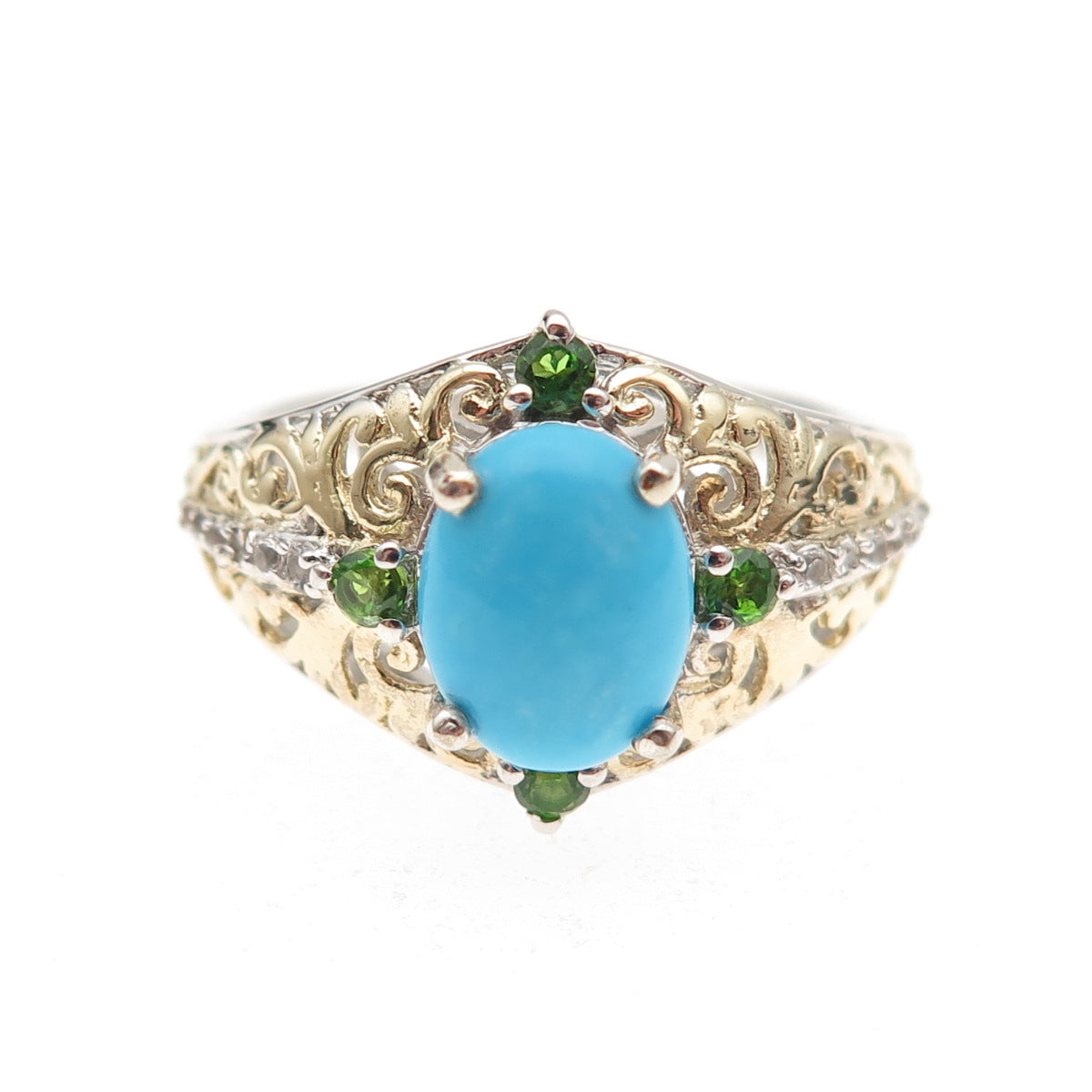 Chuck Clemency 925 Sterling 2-Tone Real Turquoise Peridot Topaz Ring Size 8.25