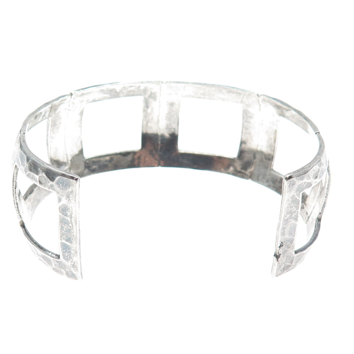 925 Sterling Silver Vintage Modernist Hammered Oxidized Adjustable Bracelet 7.5"