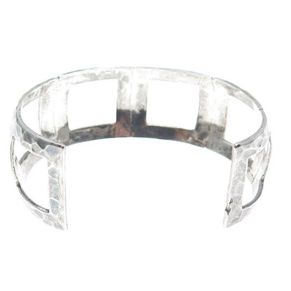 925 Sterling Silver Vintage Modernist Hammered Oxidized Adjustable Bracelet 7.5"