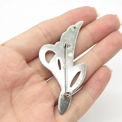 925 Sterling Silver Vintage Ribbed Modernist Pin Brooch