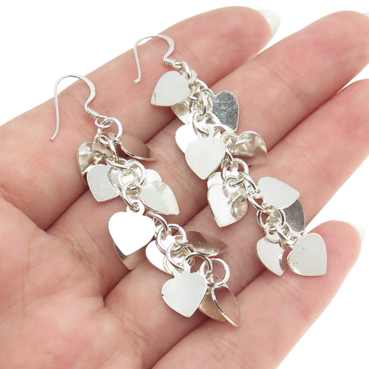 925 Sterling Silver Vintage Heart Charm Dangling Earrings