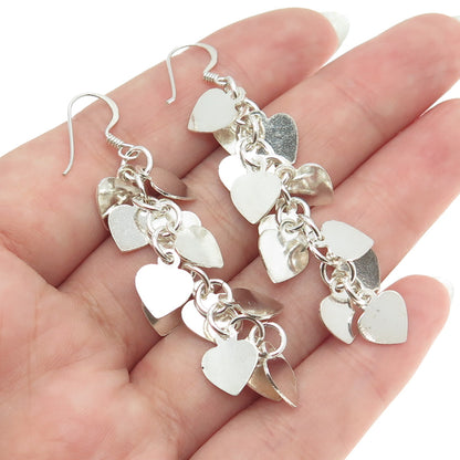 925 Sterling Silver Vintage Heart Charm Dangling Earrings