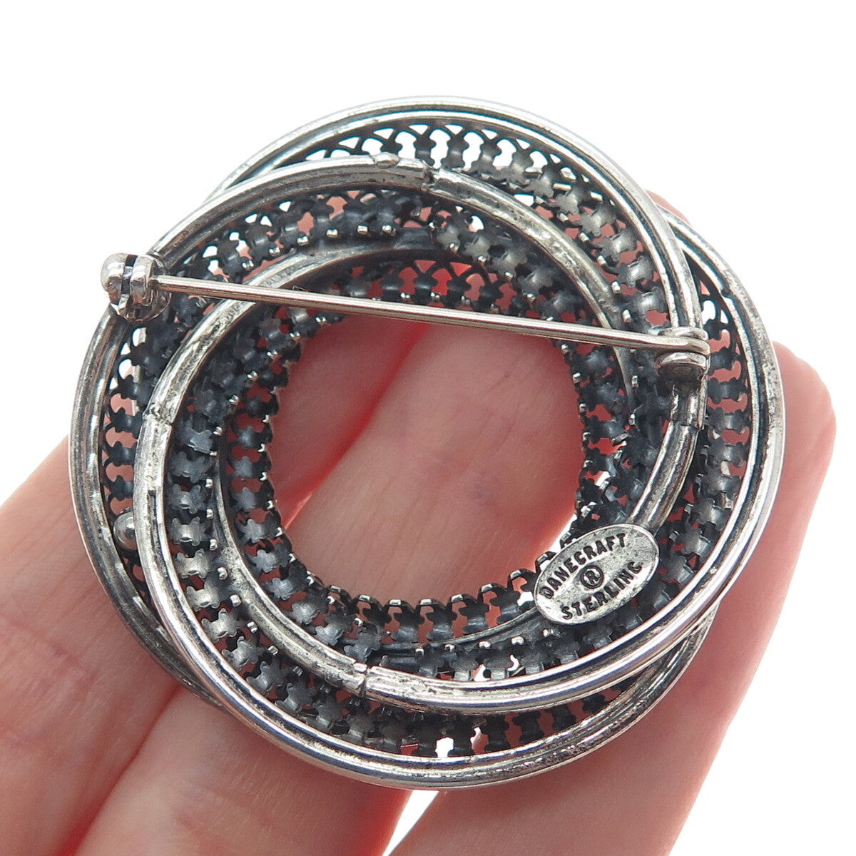 DANECRAFT 925 Sterling Silver Antique Art Deco Triple Circle Pin Brooch