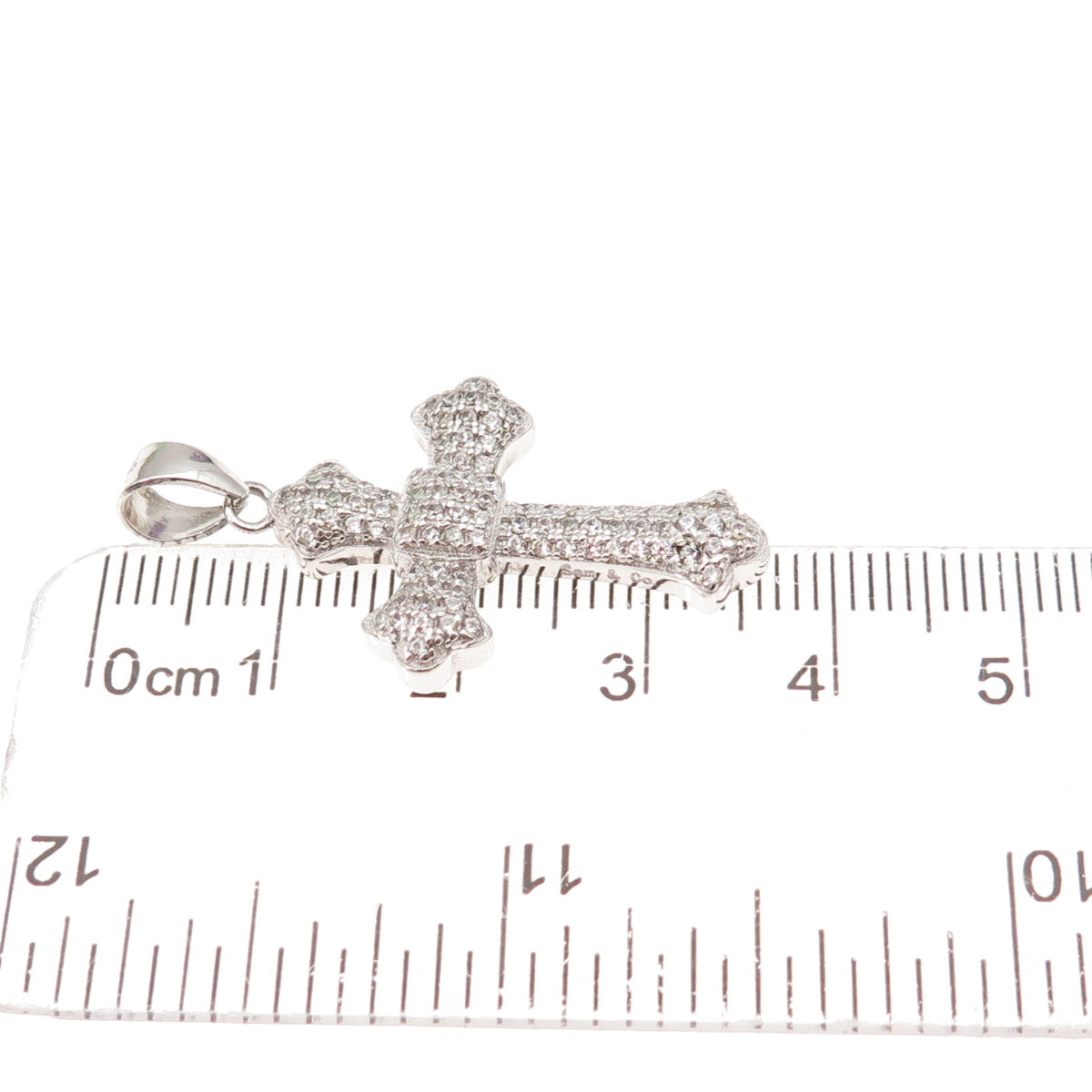 925 Sterling Silver Round-Cut C Z Cross Charm Pendant