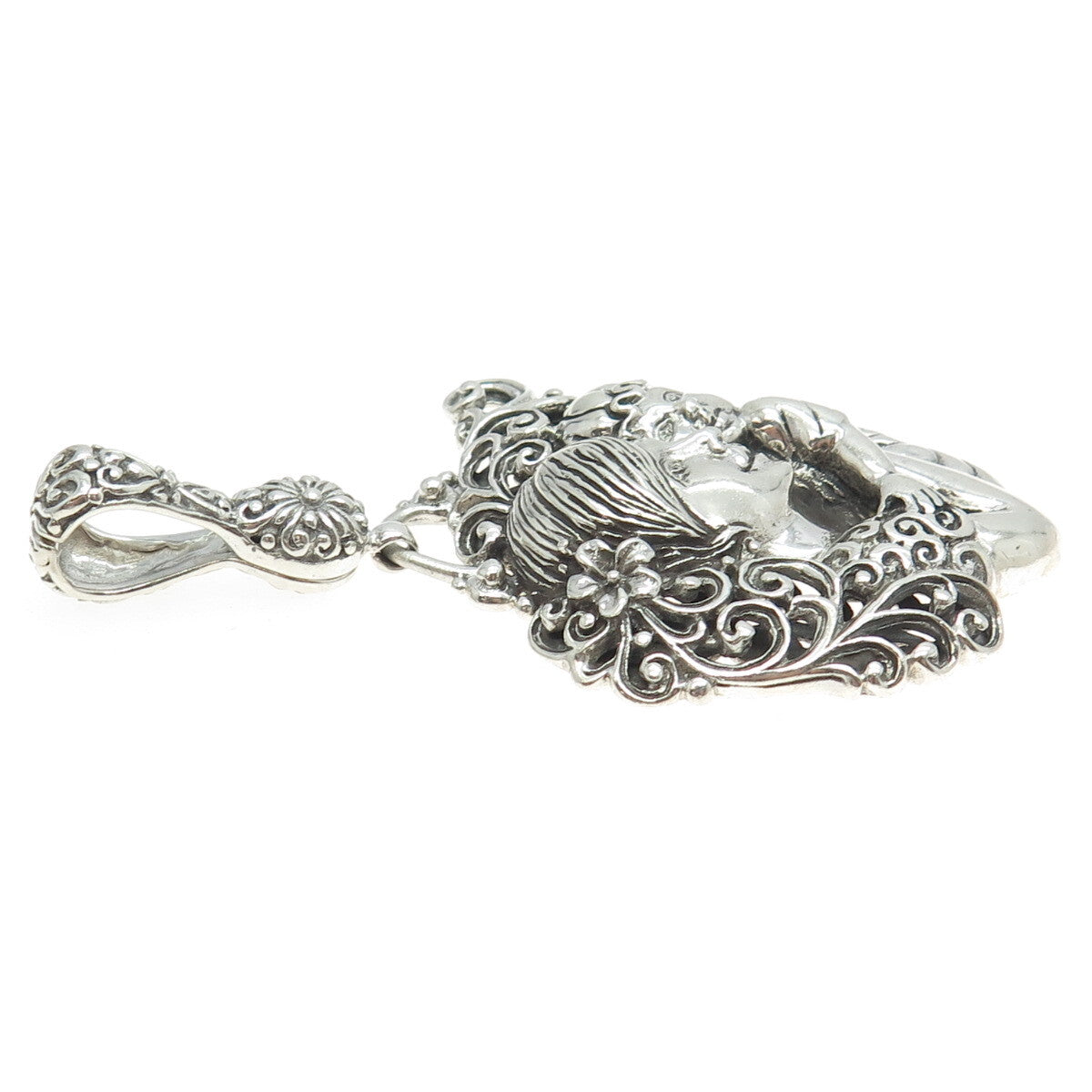SARDA 925 Sterling Silver Vintage Mom & Child Floral Pendant