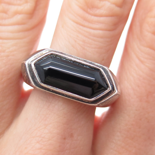 925 Sterling Silver Vintage S&G Real Black Onyx Oxidized Ring Size 10.25