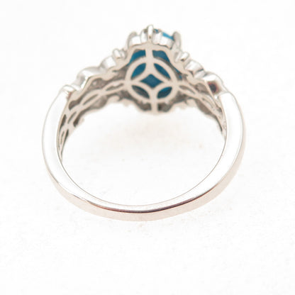 Chuck Clemency 925 Sterling Silver Real Turquoise & White Topaz Ring Size 8