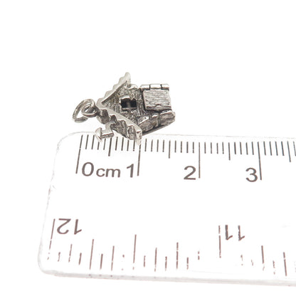 925 Sterling Silver Vintage Enamel Cabin Heart Oxidized Mini Open Charm Pendant