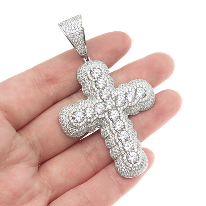 REL 925 Sterling Silver Pave C Z Cross Pendant