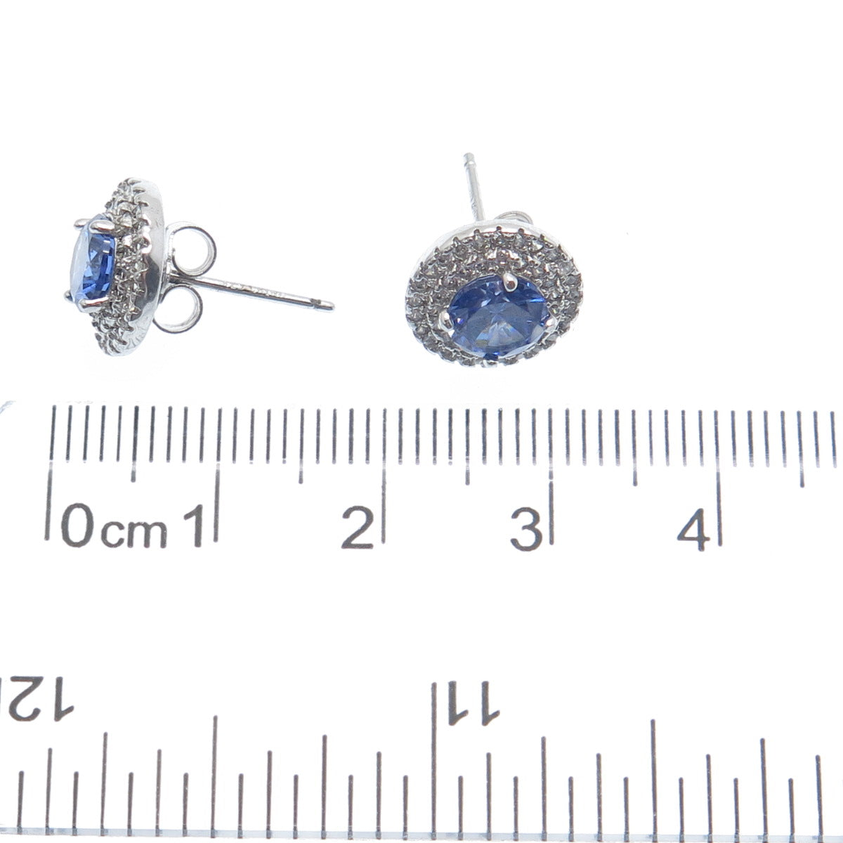 925 Sterling Silver Round-Cut Blue & White C Z Stud Earrings