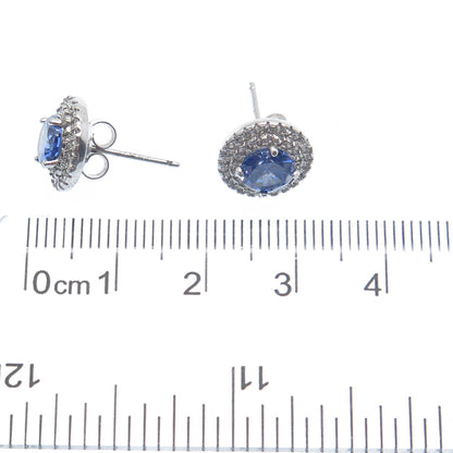 925 Sterling Silver Round-Cut Blue & White C Z Stud Earrings