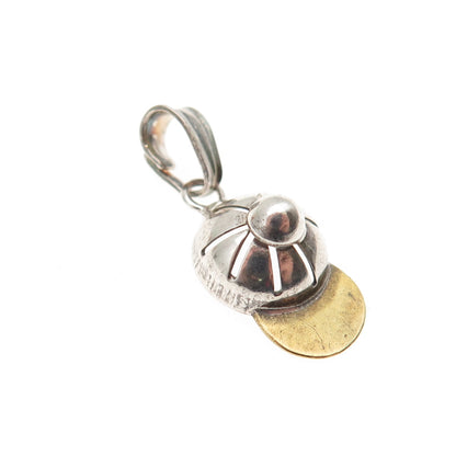 925 Sterling Silver 2-Tone Vintage Italy Baseball Cap 3D Mini Charm Pendant