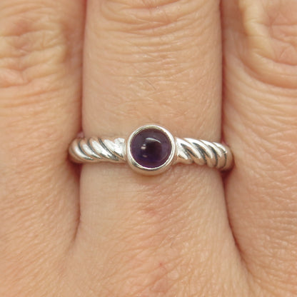 925 Sterling Silver Vintage Real Amethyst Gemstone Twisted Ring Size 8.5