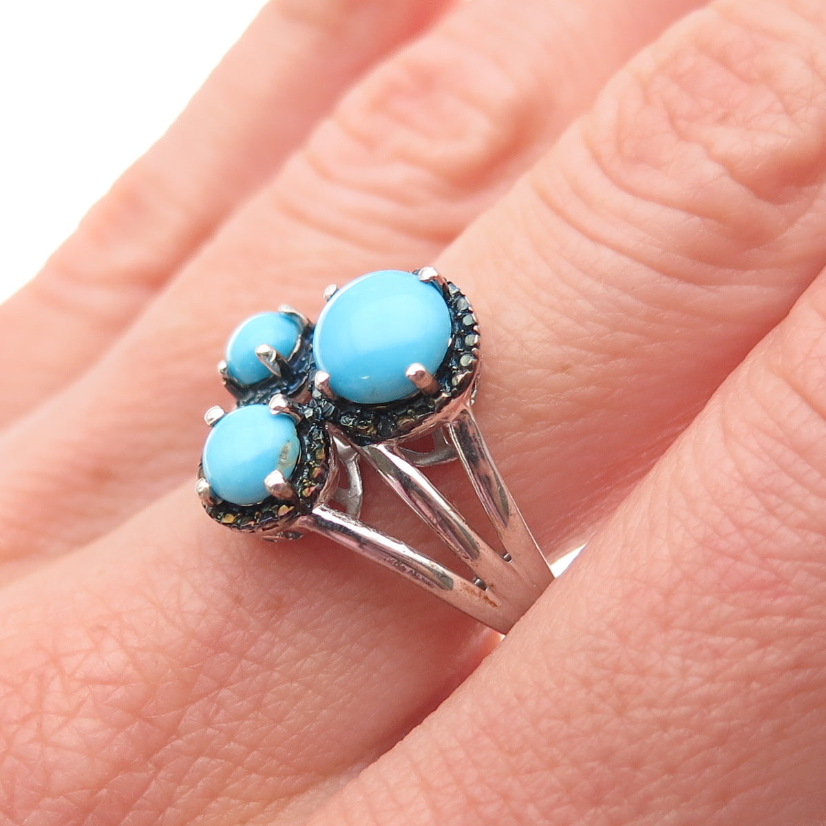 Chuck Clemency 925 Sterling Silver Real Diamond & Turquoise Ring Size 8.25