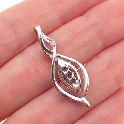 925 Sterling Silver Real Round-Cut Blue & White Diamond Twisted Charm Pendant