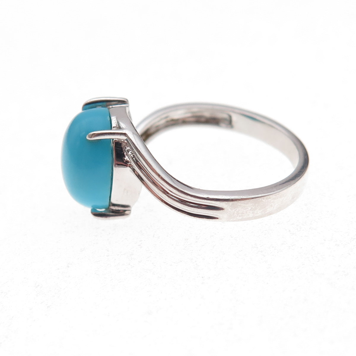 925 Sterling Silver Real Sleeping Beauty Turquoise Bypass Ring Size 7.25