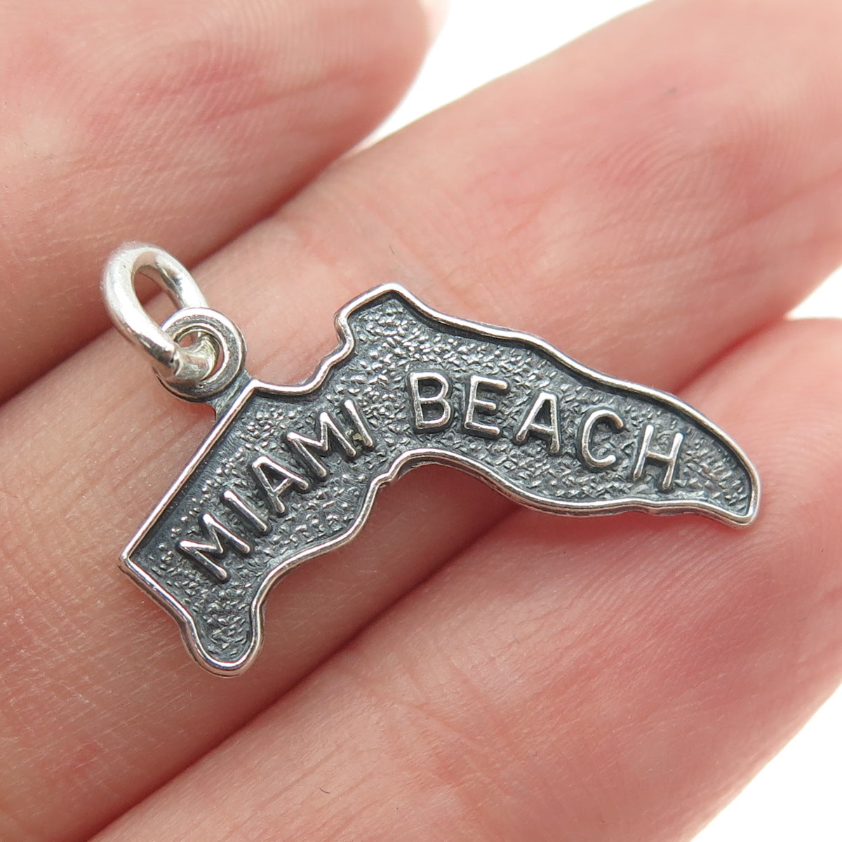 FRENCH & FRANKLIN 925 Sterling Silver Vintage Miami Beach FL Map Charm Pendant