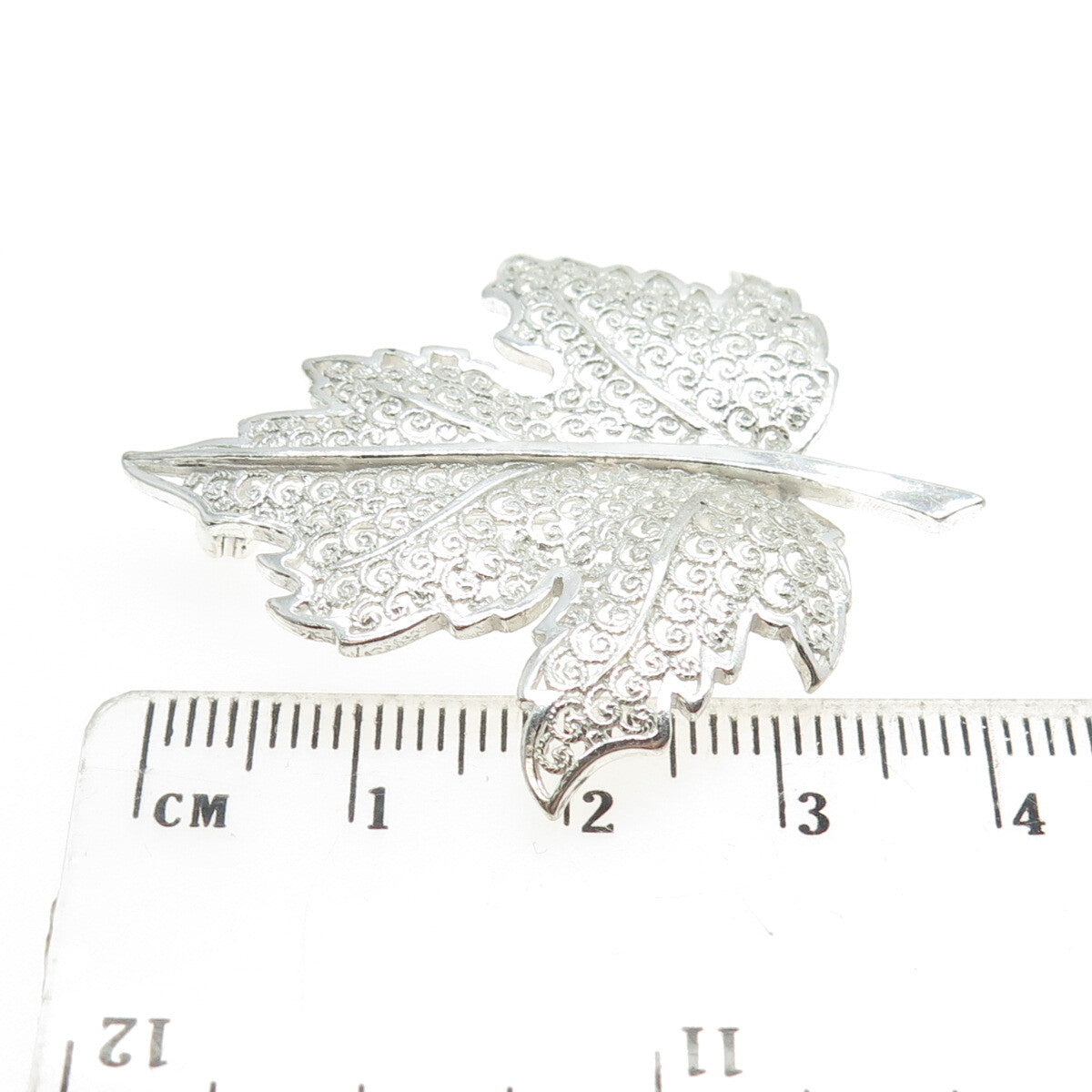 925 Sterling Silver Vintage Germany Maple Leaf Filigree Pin Brooch