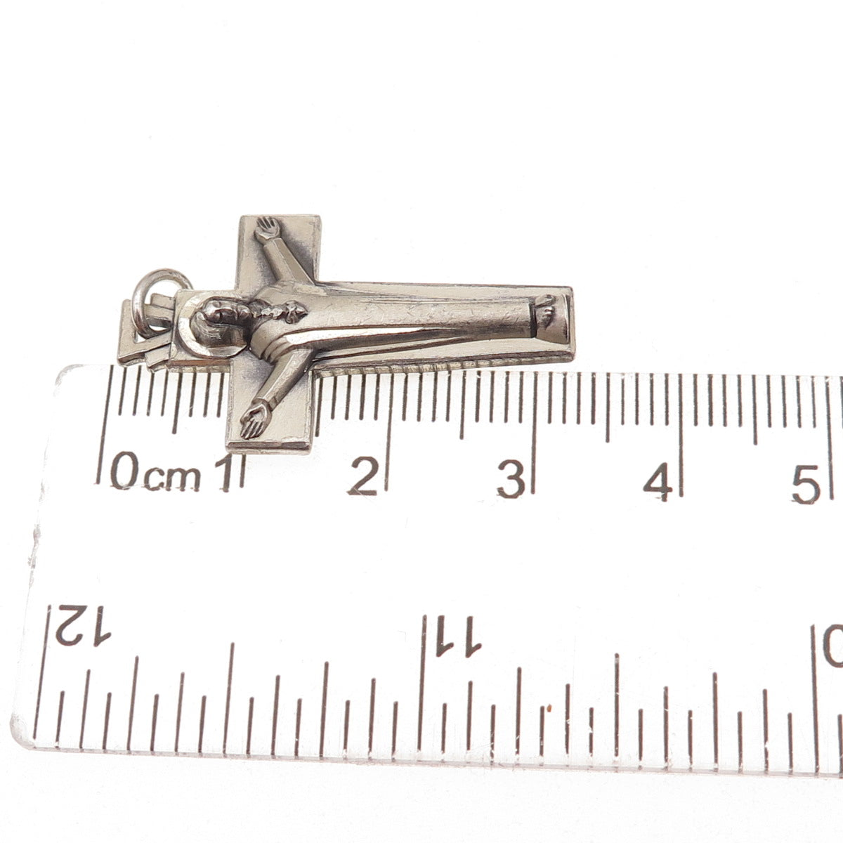 Creed 925 Sterling Silver Antique Art Deco Crucifix Cross Oxidized Charm Pendant