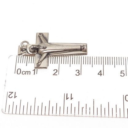 Creed 925 Sterling Silver Antique Art Deco Crucifix Cross Oxidized Charm Pendant