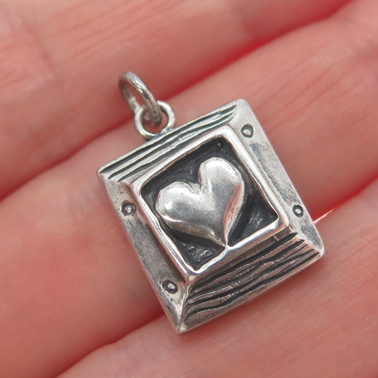 925 Sterling Silver Vintage Heart Frame Oxidized Minimalist Charm Pendant