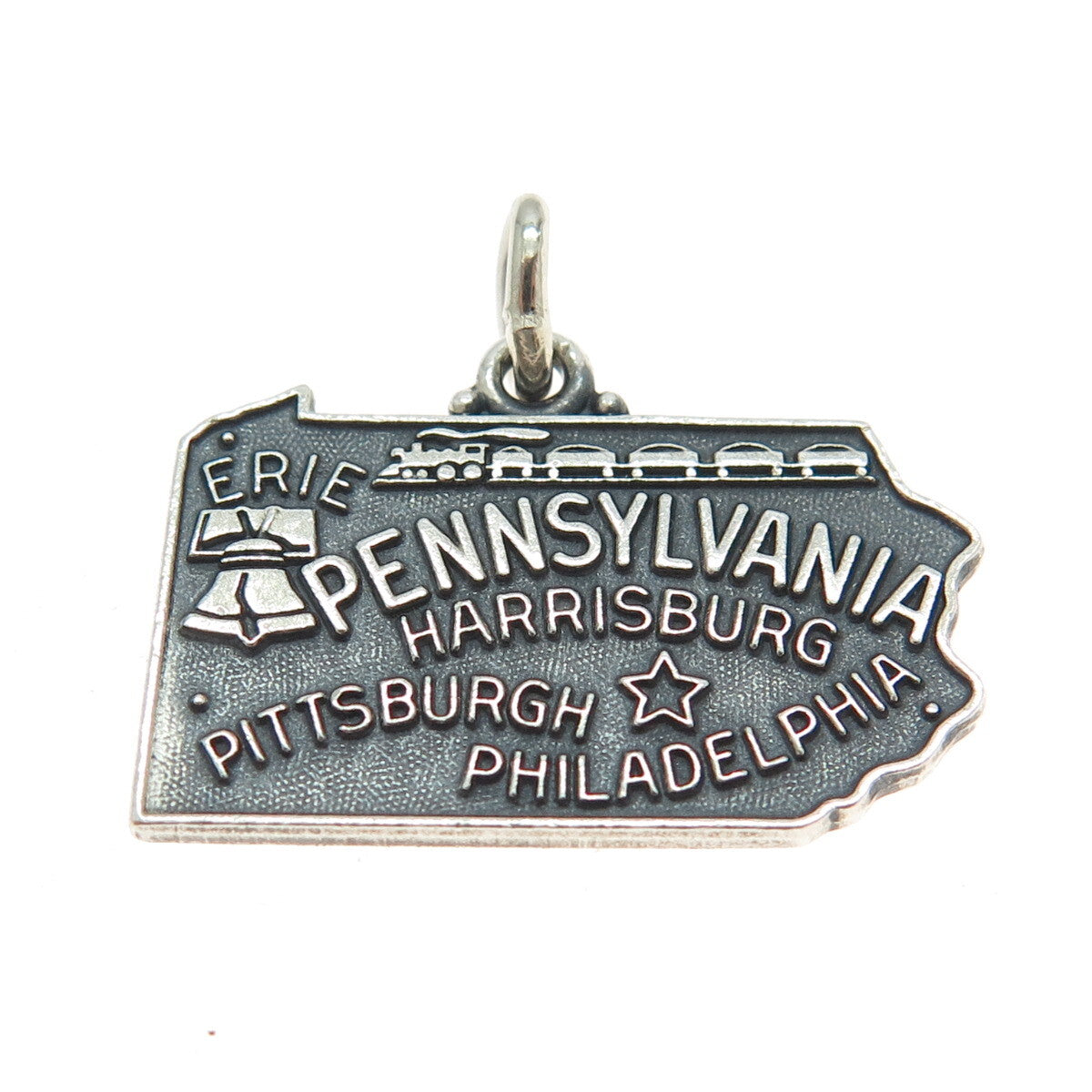 J.M. FISHER 925 Sterling Silver Vintage Pennsylvania State Map Charm Pendant