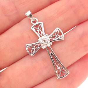 RJ Graziano 925 Sterling Silver Real Diamond Celtic Trinity Cross Charm Pendant