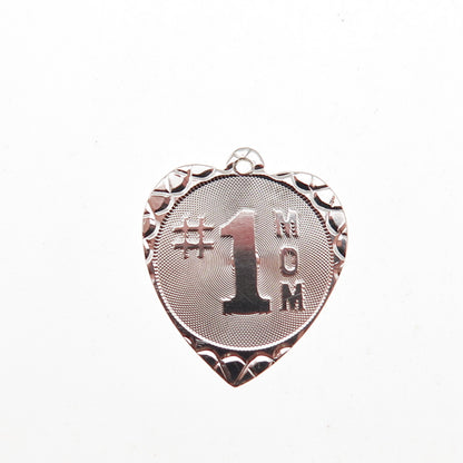 Jeanor 925 Sterling Silver Vintage Number 1 Mom Heart Mini Charm Pendant