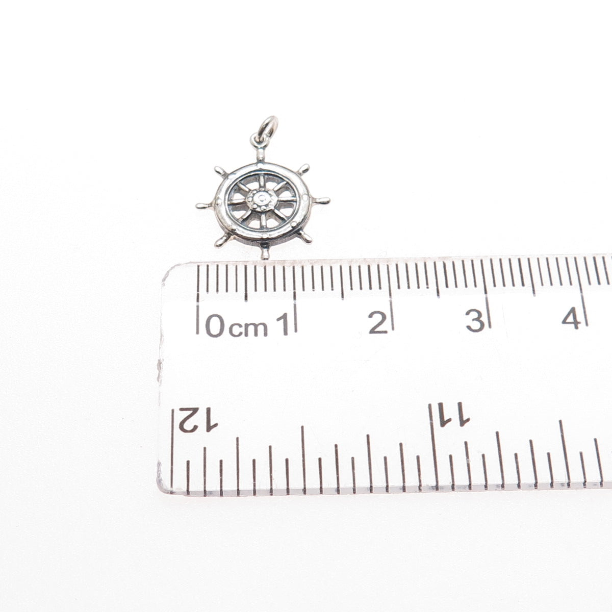 925 Sterling Silver Vintage Helm Ship Wheel Oxidized Minimalist Charm Pendant
