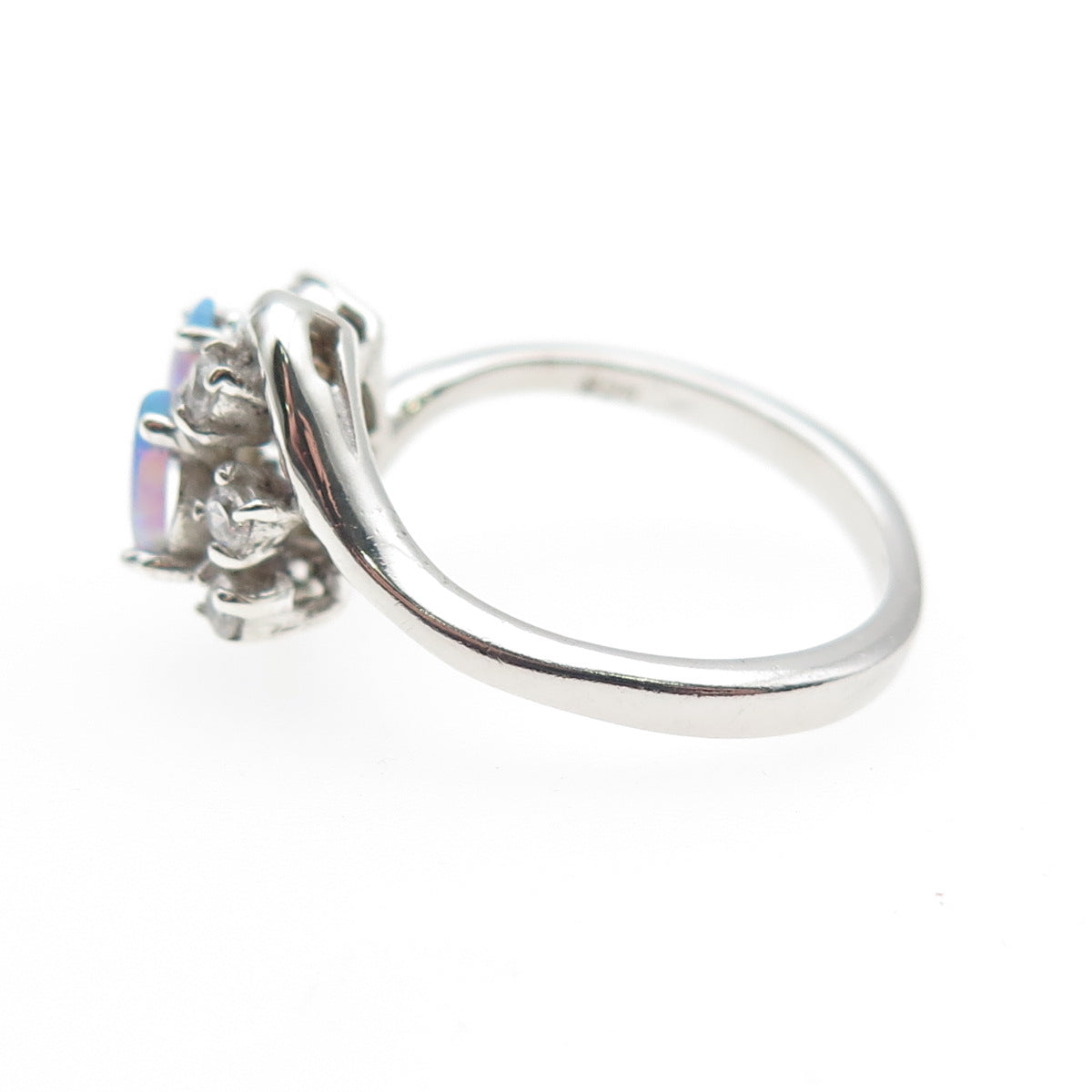 925 Sterling Silver Real Opal & C Z Ring Size 6.25